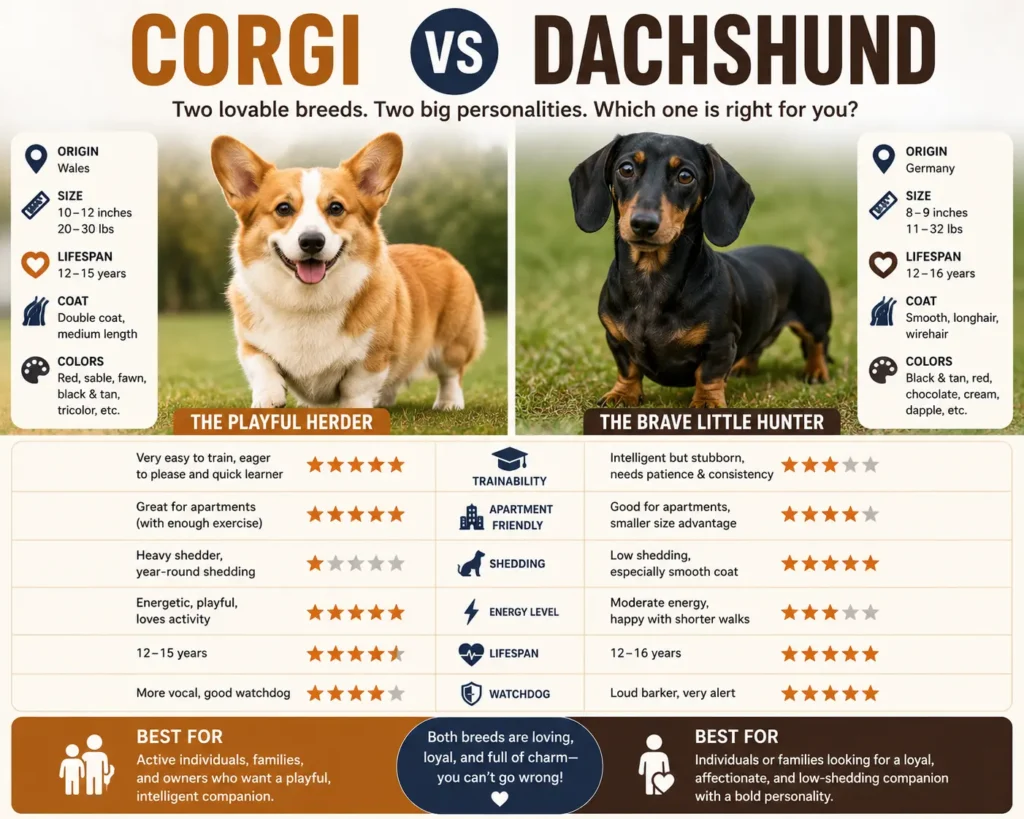 Current image: Corgi vs Dachshund